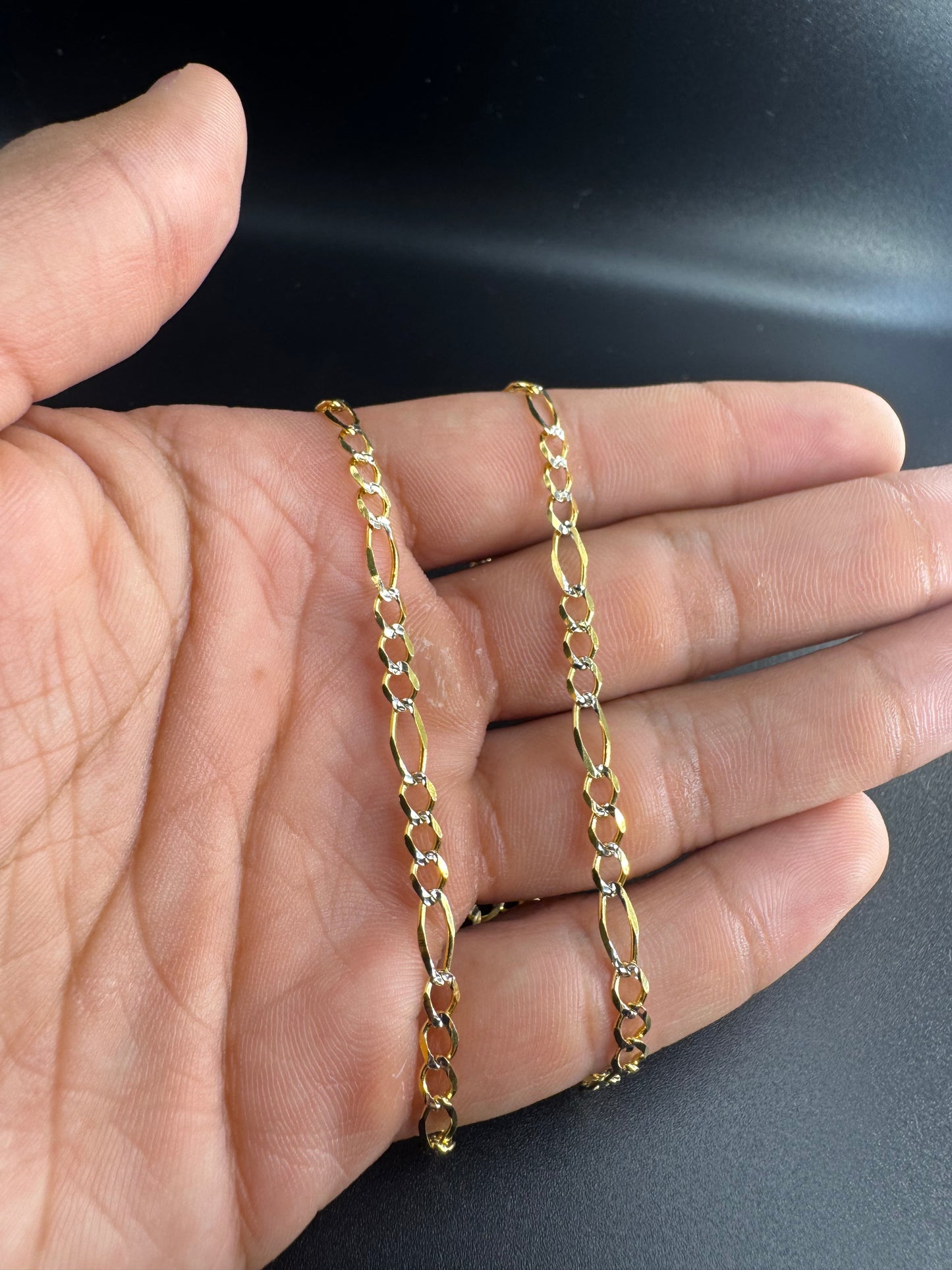 14K figaro open link chain white pave