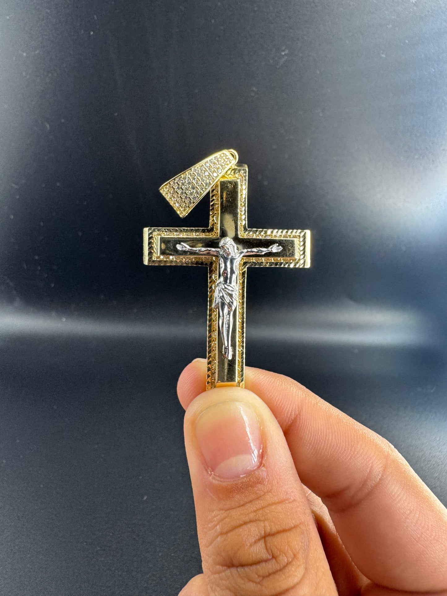 14K SQUARED CROSS WITH WHITE GOLD CHRIST