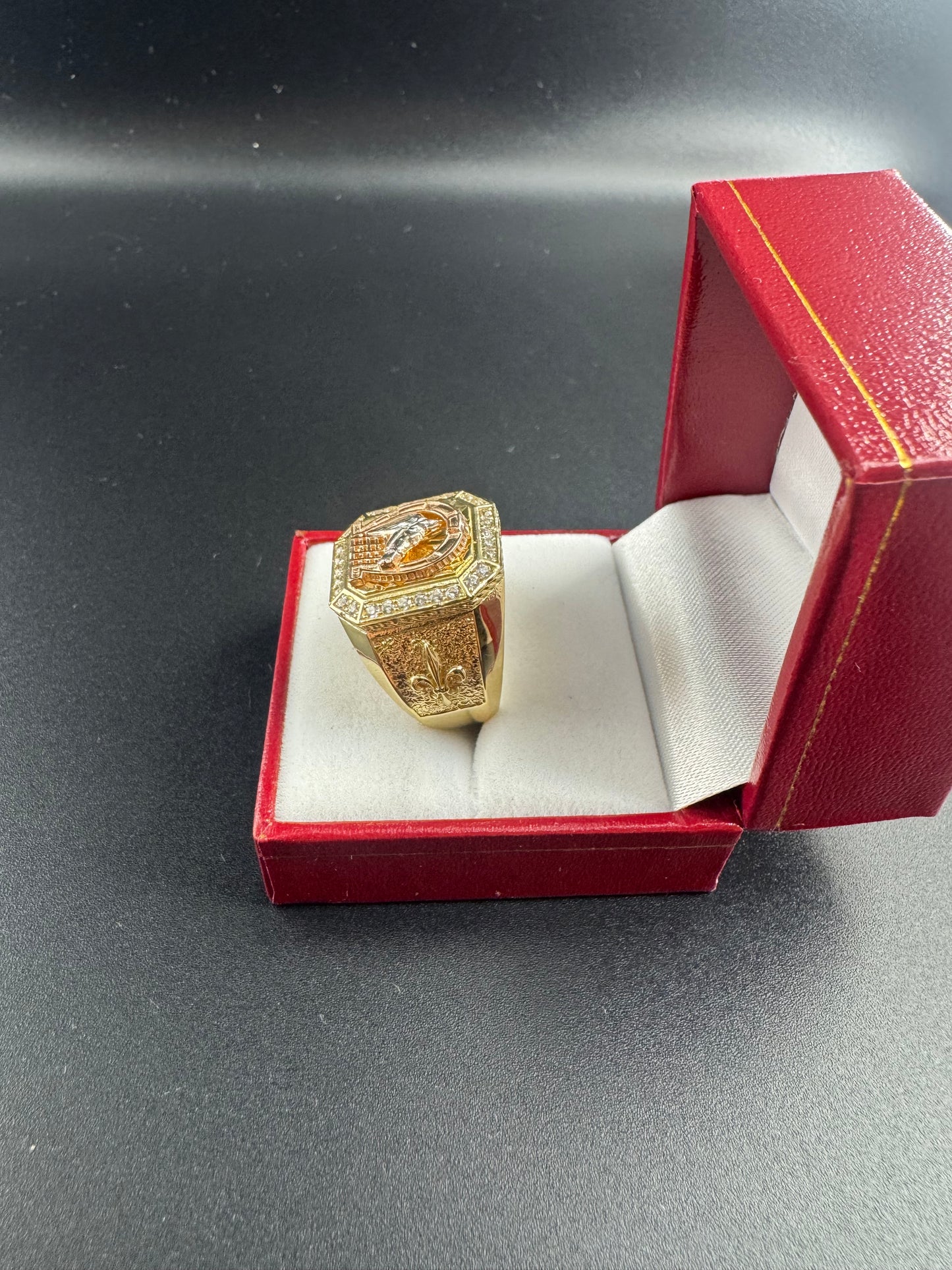 MENS 3 COLOR HORSE RING WITH ZIRCONS