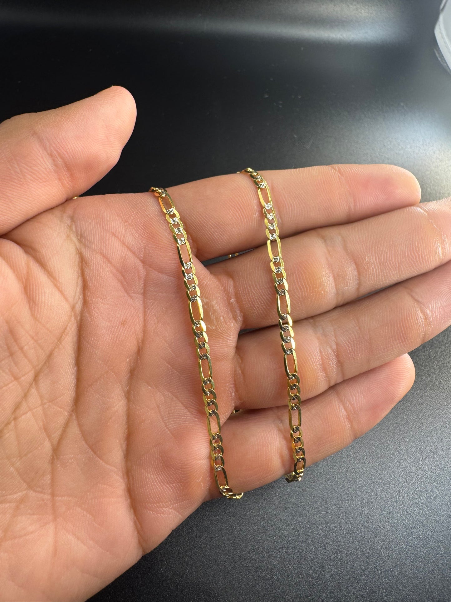 14K white pave figaro chain