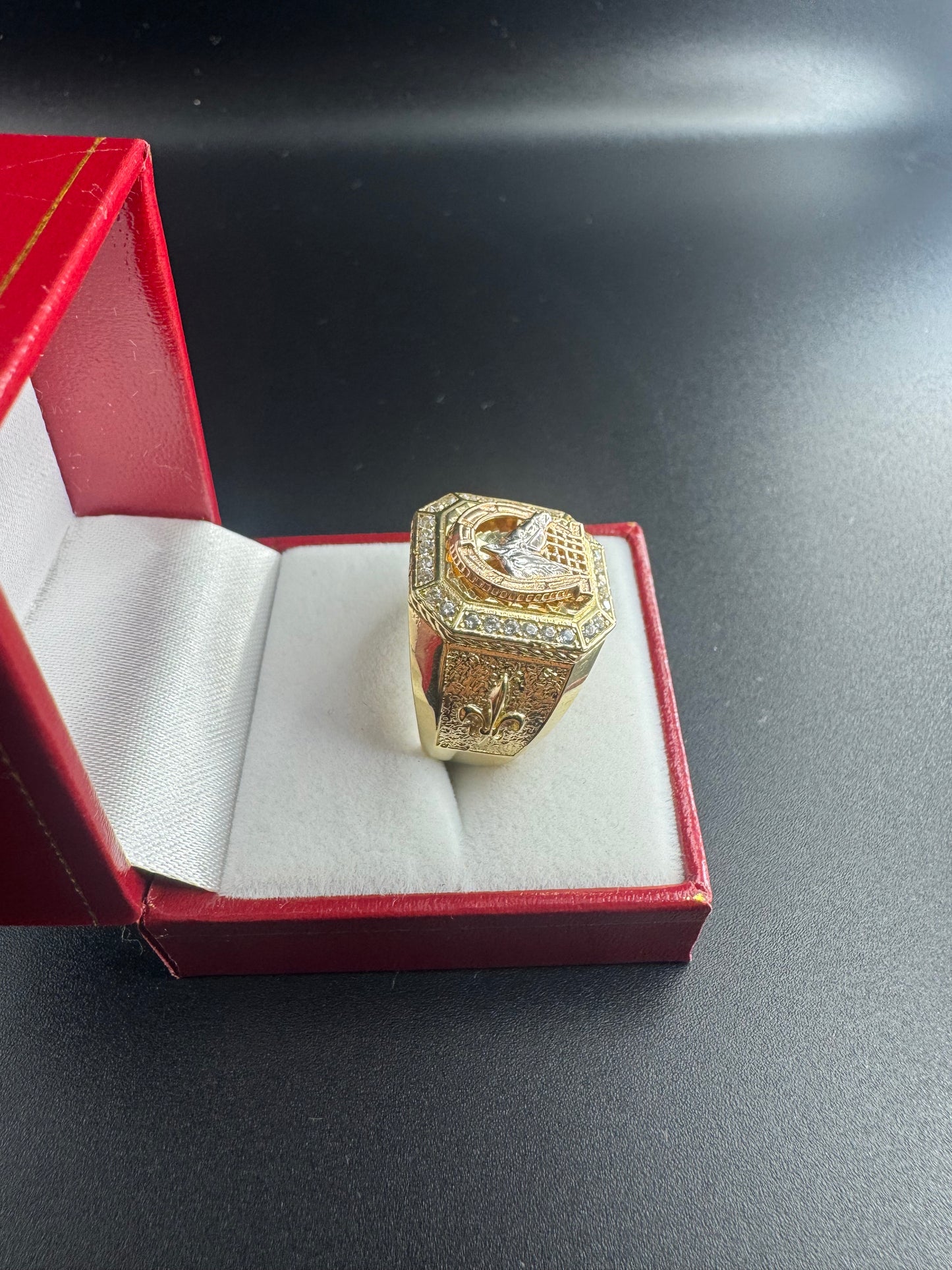 MENS 3 COLOR HORSE RING WITH ZIRCONS