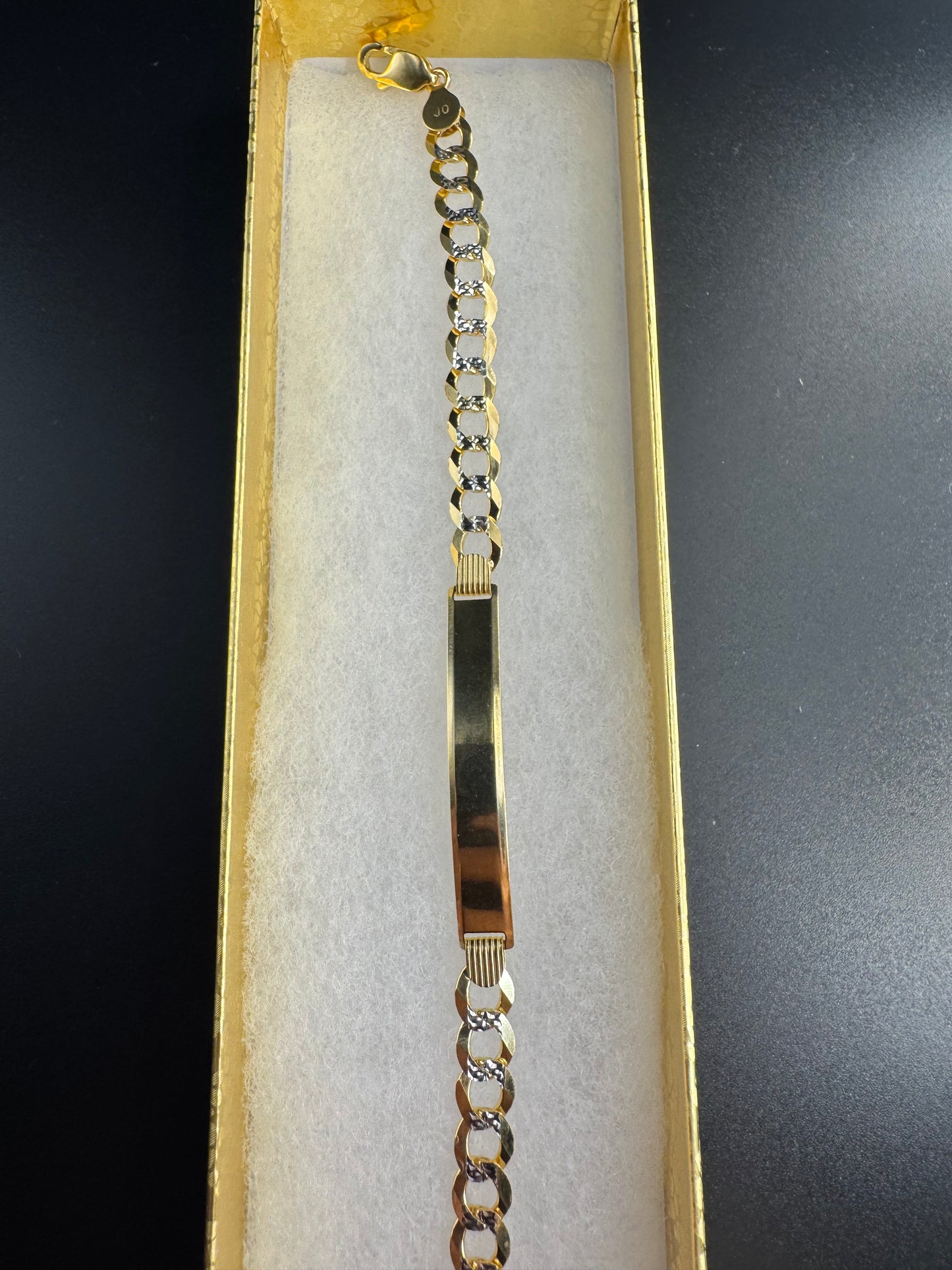 14k solid cuban link white pave bracelet with name plate