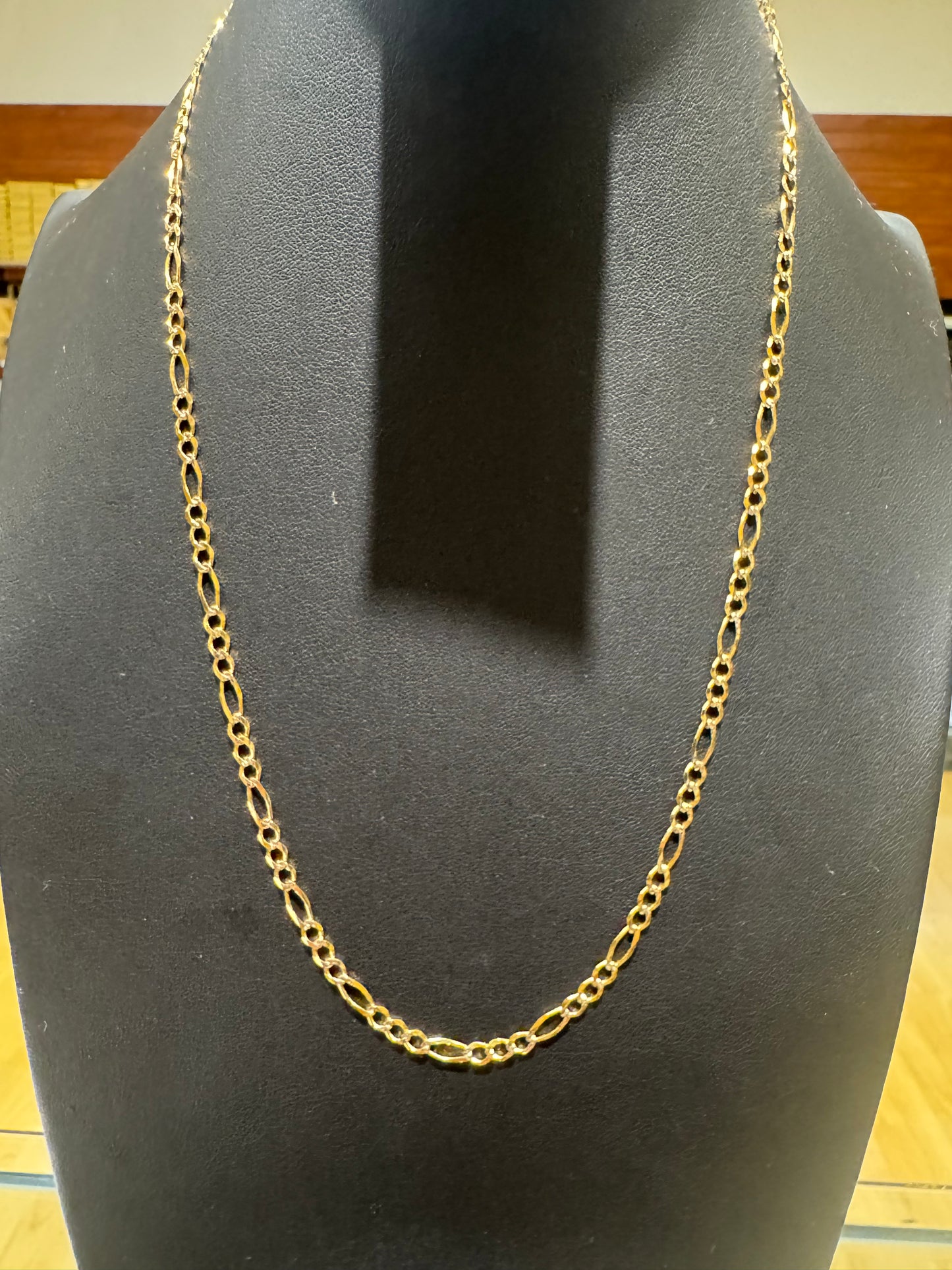 14K figaro open link chain white pave