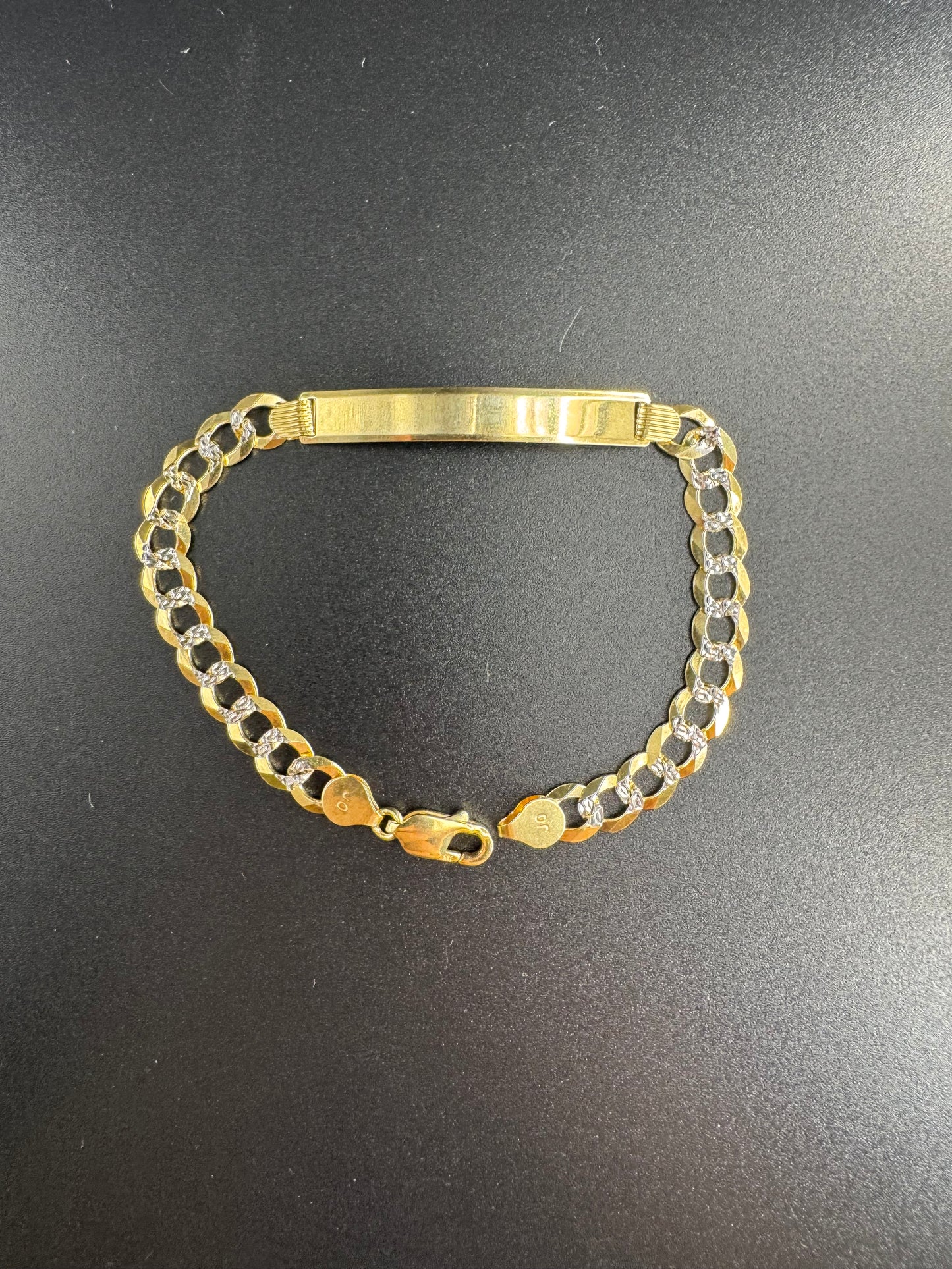 14k solid cuban link white pave bracelet with name plate