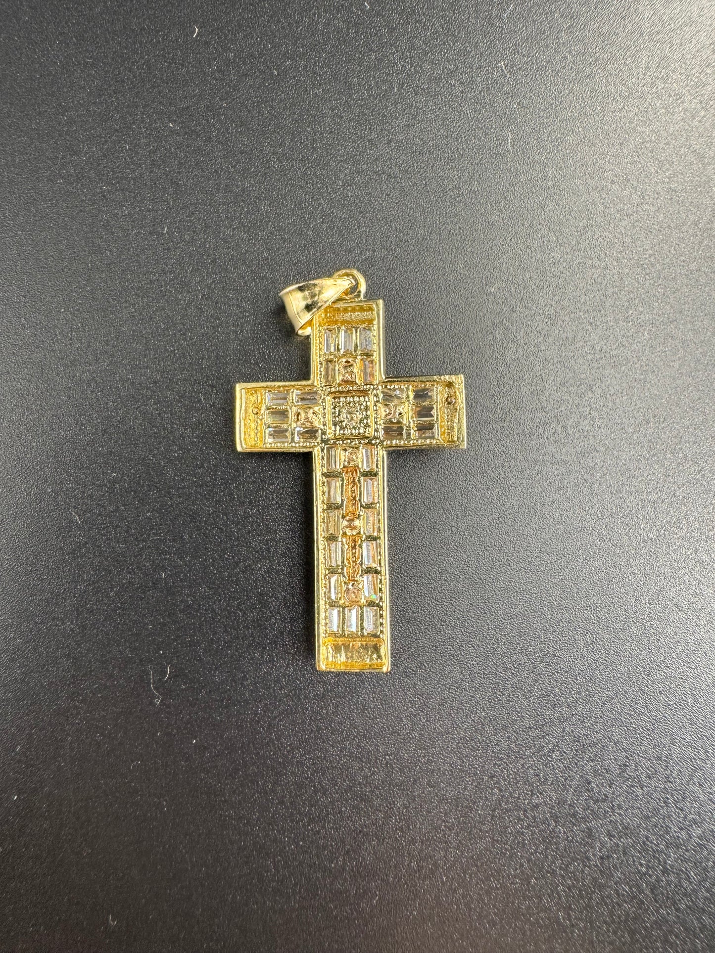 14K SQUARE CROSS WITH 3 COLOR CHRIST