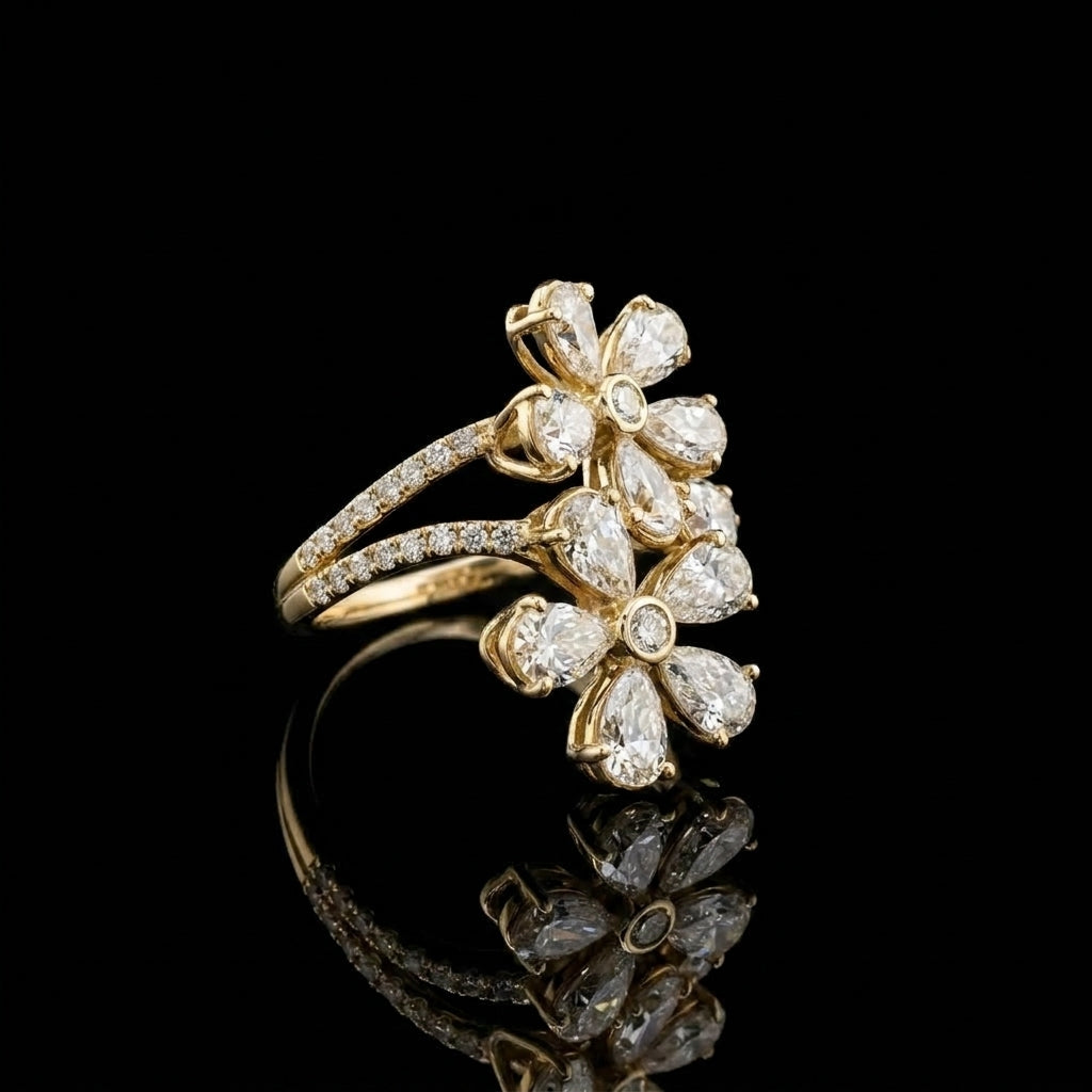 14K LAB DIAMOND DOUBLE FLOWER RING 2.5CT