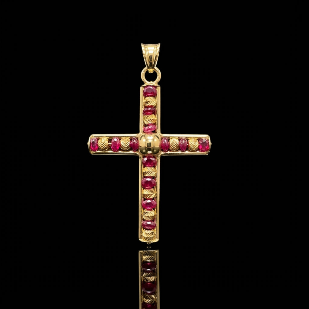 14K BEADED CROSS
