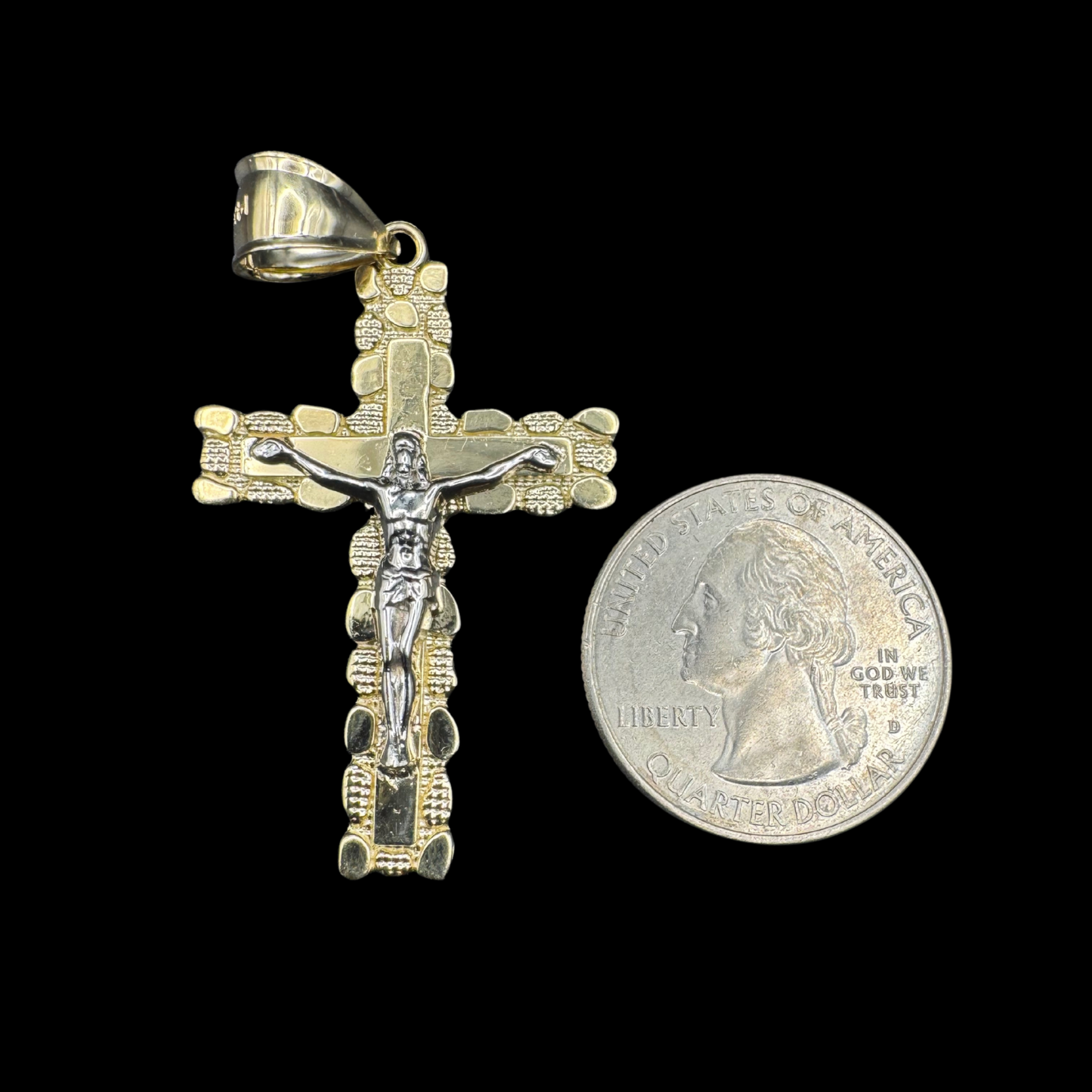 14K 2 TONE CRUCIFIX NUGGET PENDANT