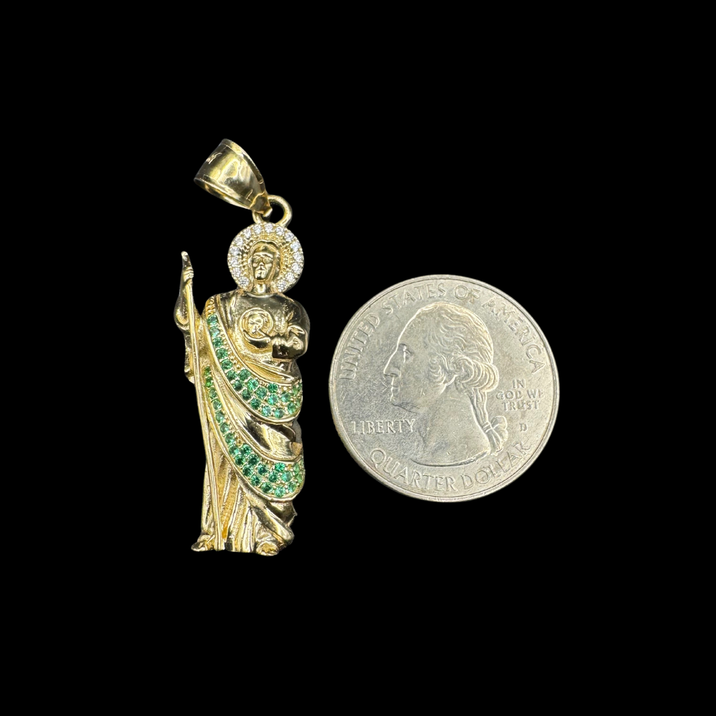 14K 3D SAN JUDAS WITH ZIRCONS PENDANT