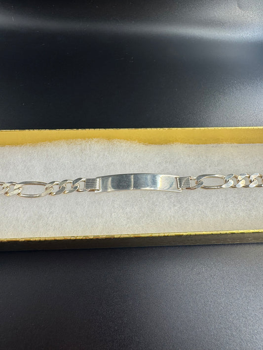 SILVER FIGARO LINK NAME PLATE BRACELET