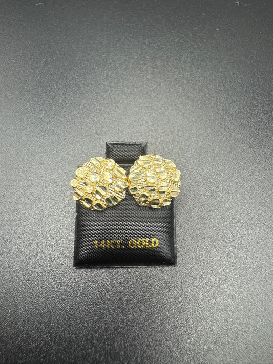 14K MENS ROUND NUGGET EARINGS