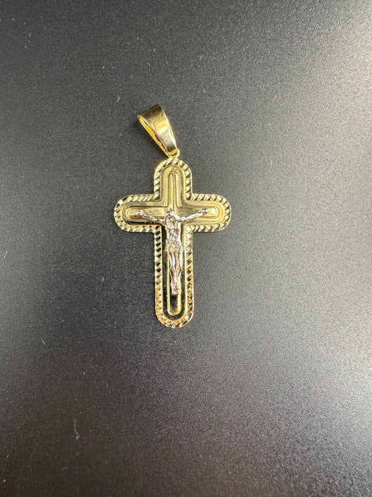 14K BUBBLE CROSS WITH WHITE GOLD CHRIST PENDANT