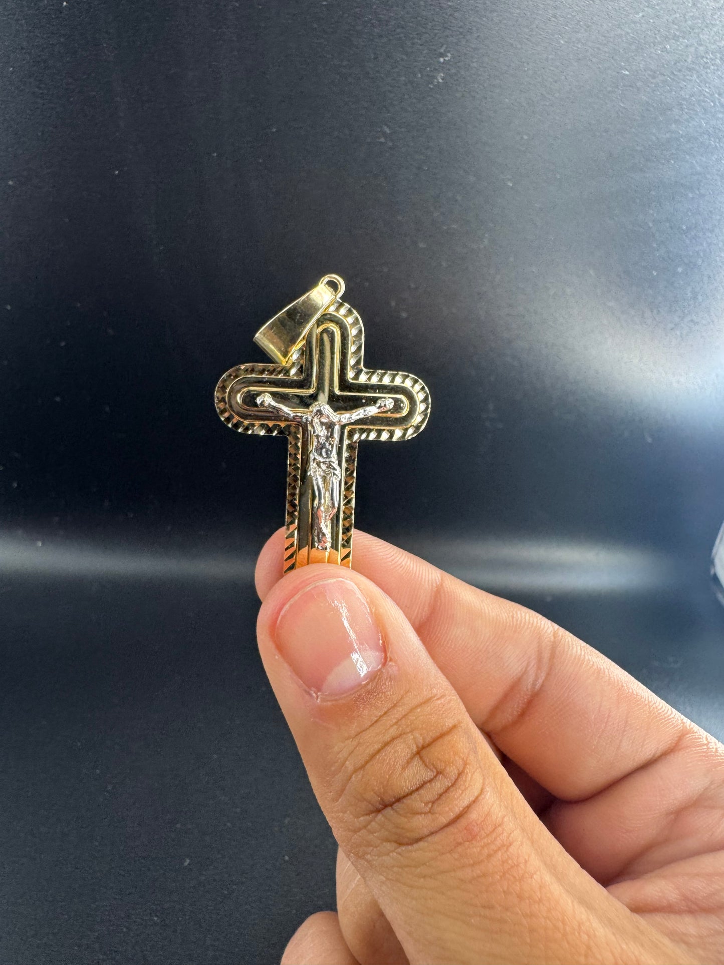 14K BUBBLE CROSS WITH WHITE GOLD CHRIST PENDANT