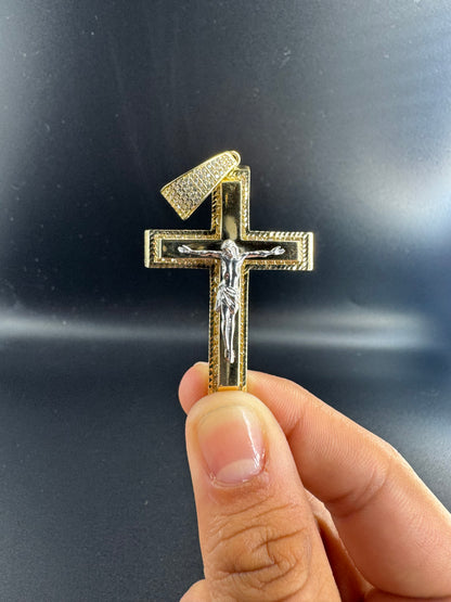 14K SQUARED CROSS WITH WHITE GOLD CHRIST