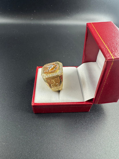 MENS 3 COLOR HORSE RING WITH ZIRCONS