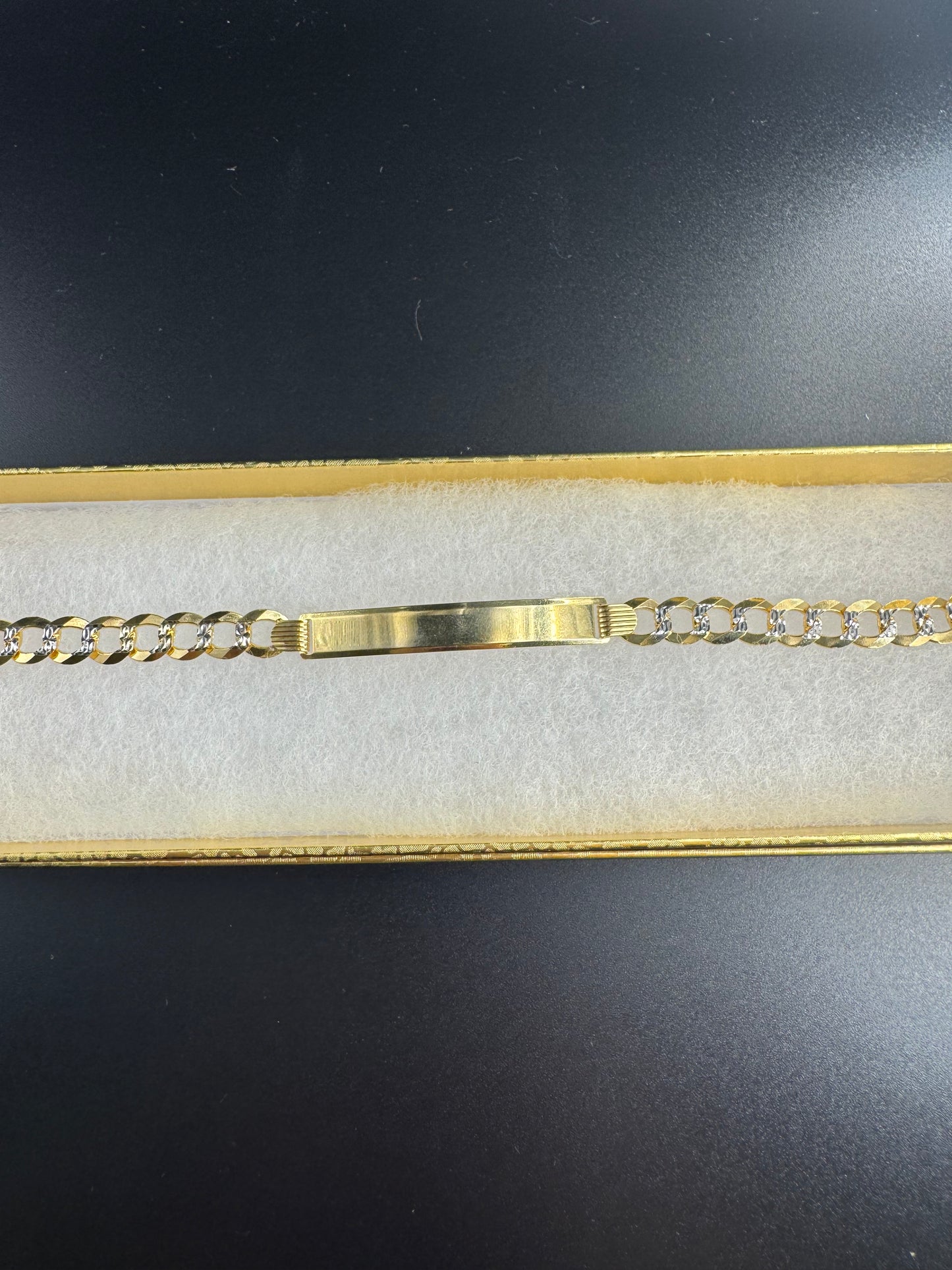 14k solid cuban link white pave bracelet with name plate