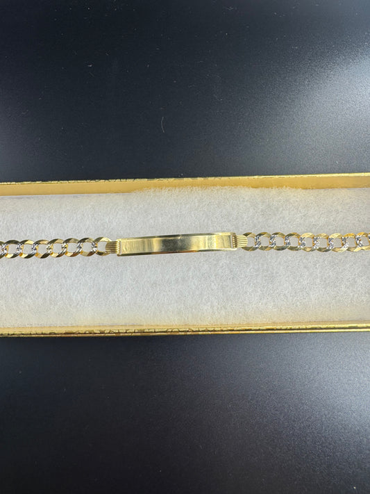 14k solid cuban link white pave bracelet with name plate