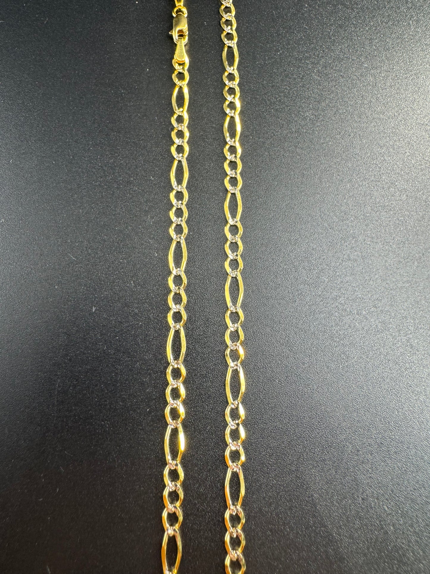 14K figaro open link chain white pave