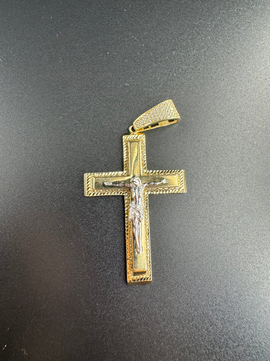 14K SQUARED CROSS WITH WHITE GOLD CHRIST