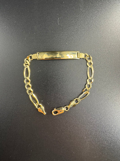 solid 14k yellow figaro with name plate bracelet