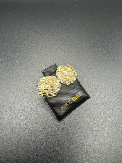 14K MENS ROUND NUGGET EARINGS