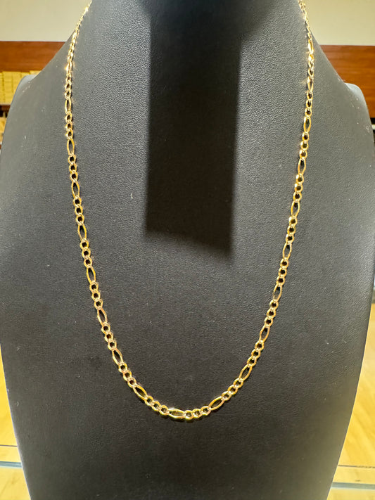 14K figaro open link chain white pave