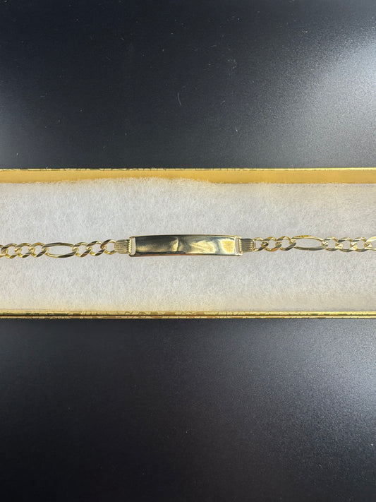 solid 14k yellow figaro with name plate bracelet