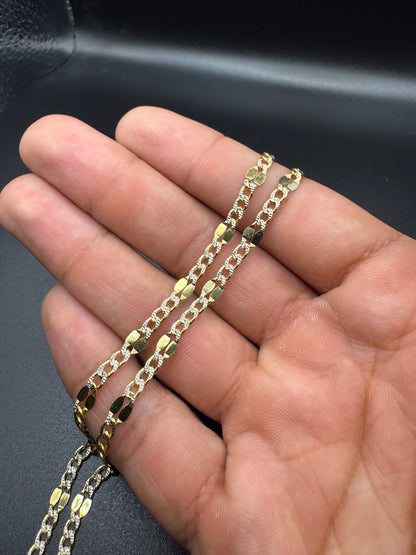 14K Cuban Link Chain White Pave With Mirror