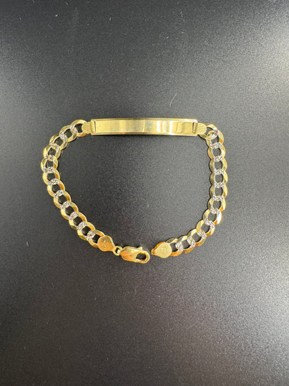 14k solid cuban link white pave bracelet with name plate