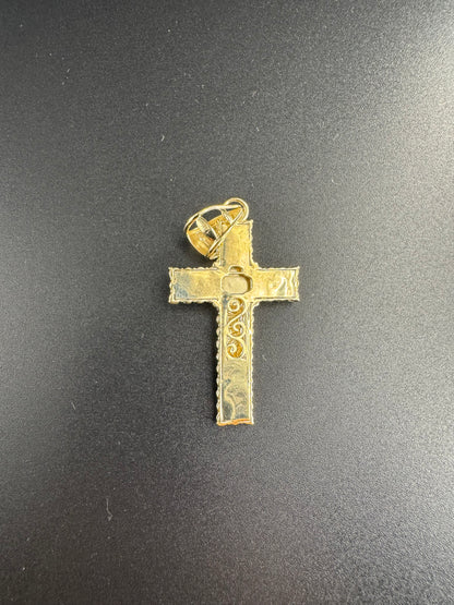 14K 3 COLORED CROSS WITH CHRIST AND ZIRCONS