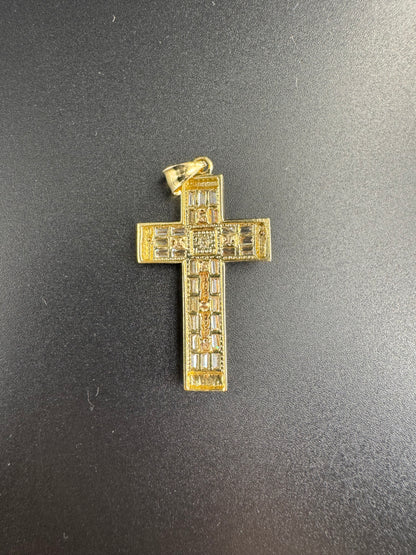 14K SQUARE CROSS WITH 3 COLOR CHRIST