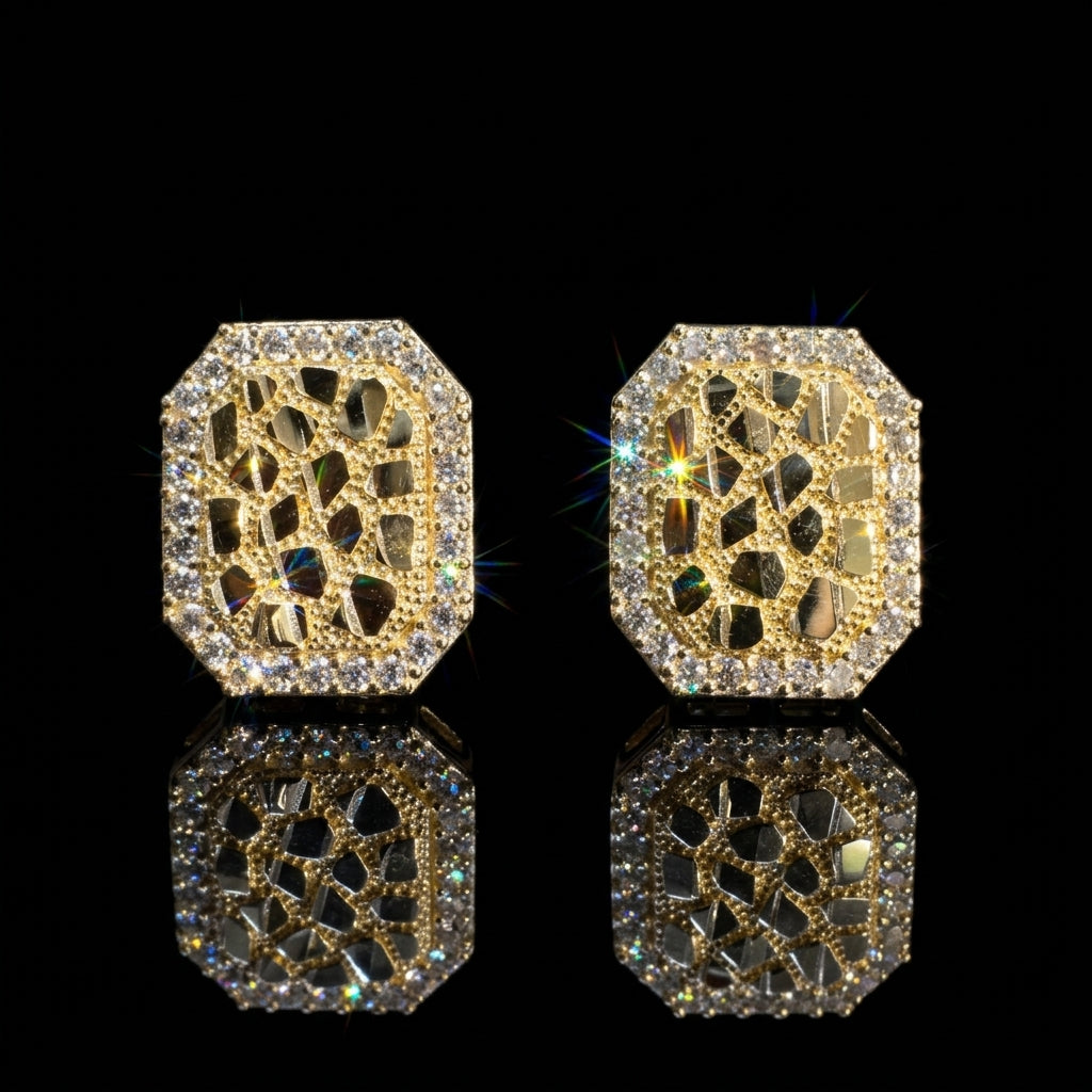 RECTANGLE ICED NUGGET EARINGS