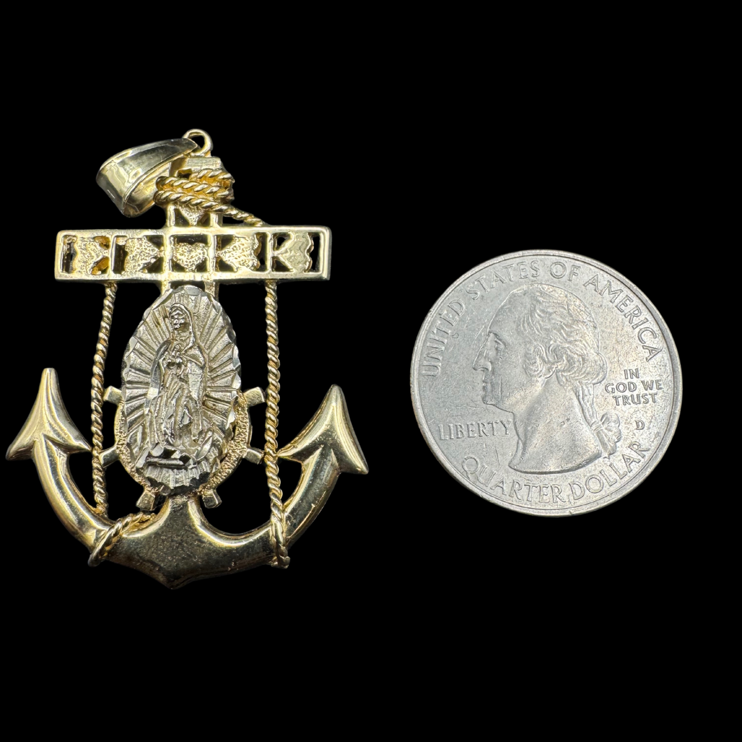 14K 2 TONE ANCHOR PENDANT