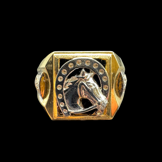 14K 2 TONE HORSE ZIRCON RING