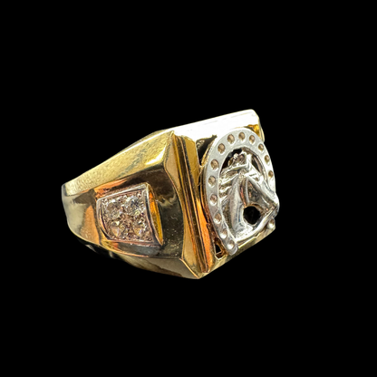 14K 2 TONE HORSE ZIRCON RING