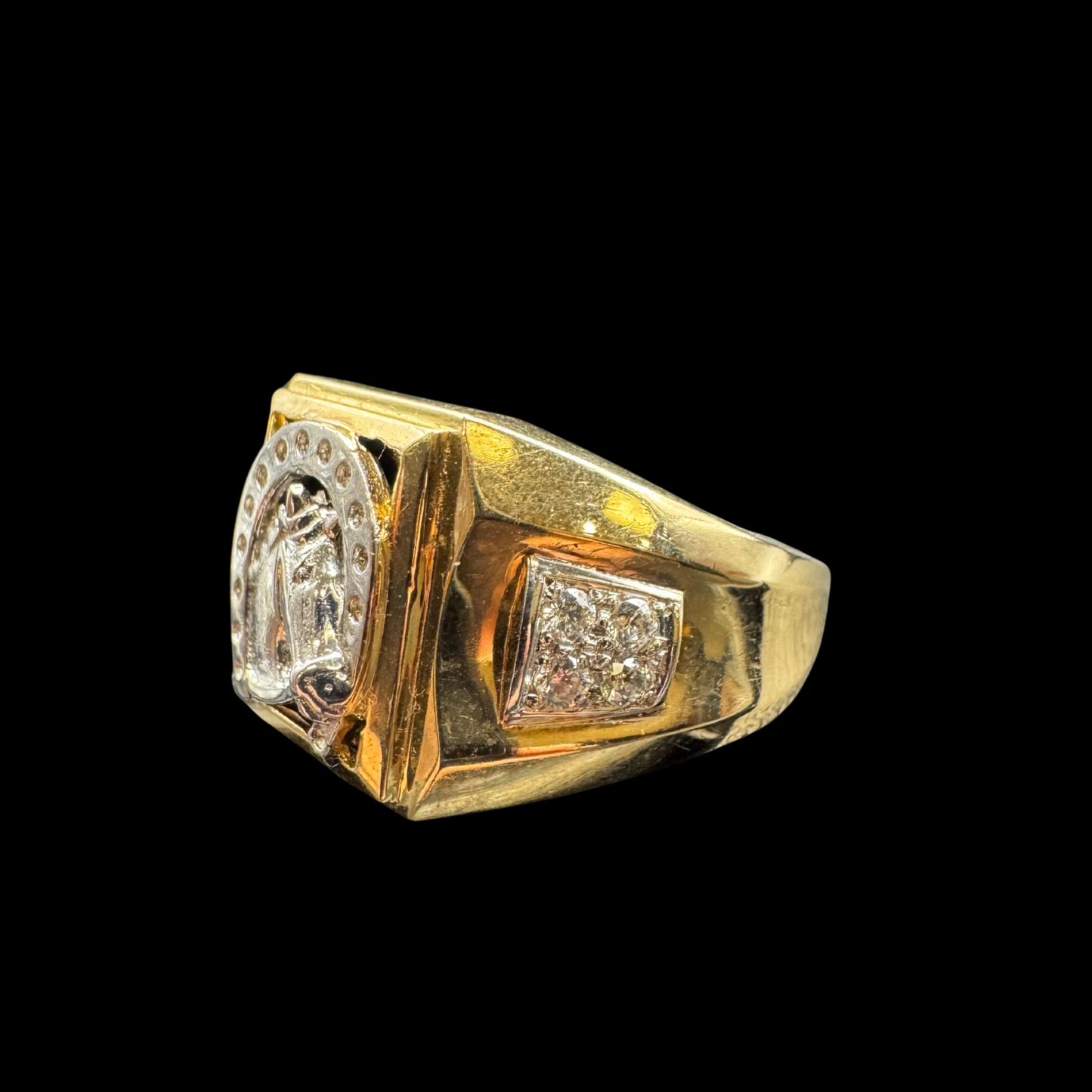 14K 2 TONE HORSE ZIRCON RING