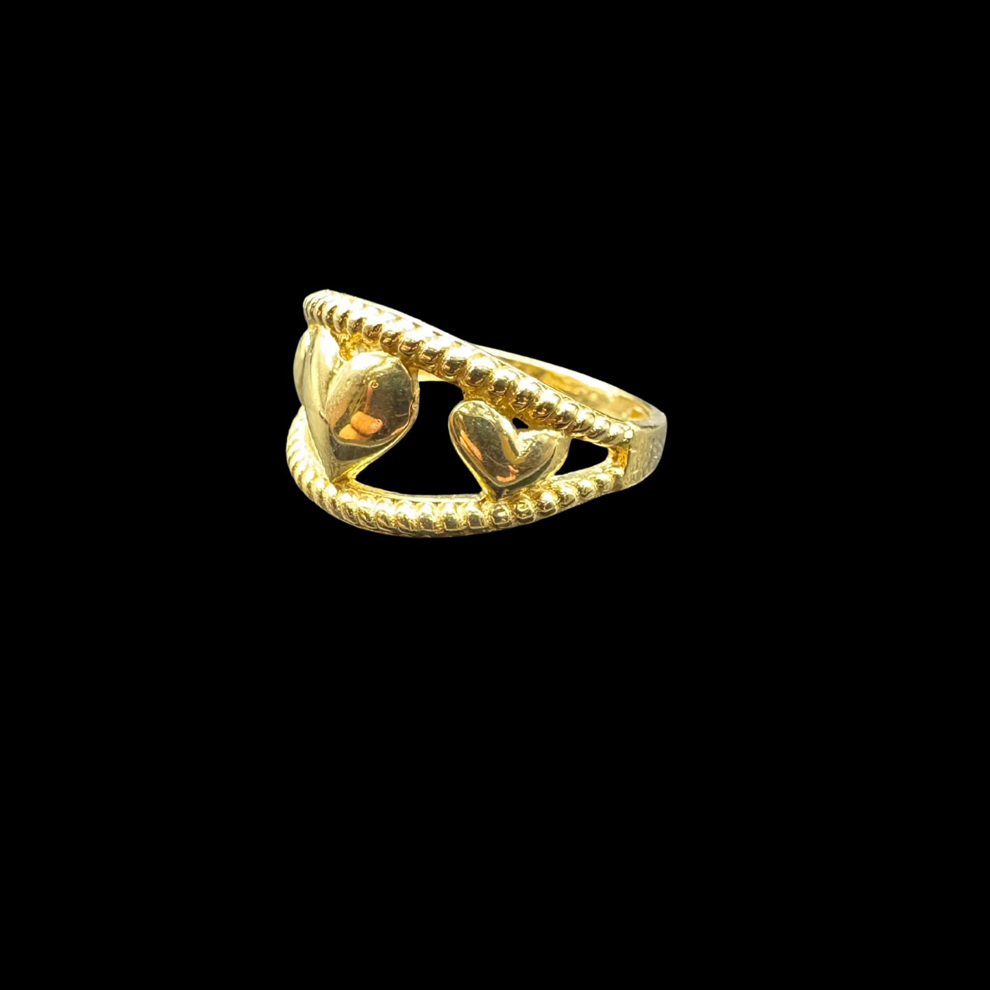 14K YELLOW 3 HEARTS RING