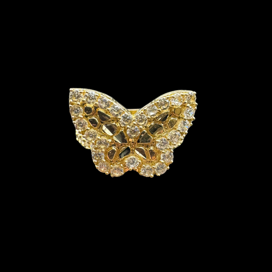 14K NUGGET BUTTERFLY ZIRCON RING