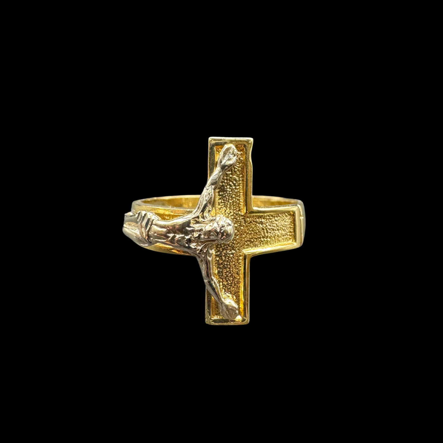 14K 2 TONE CRUCIFIX RING