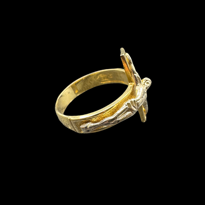 14K 2 TONE CRUCIFIX RING