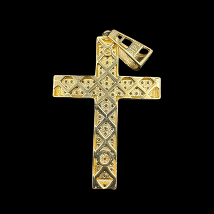 14K 2 TONE ZIRCON SQUARE CRUCIFIX