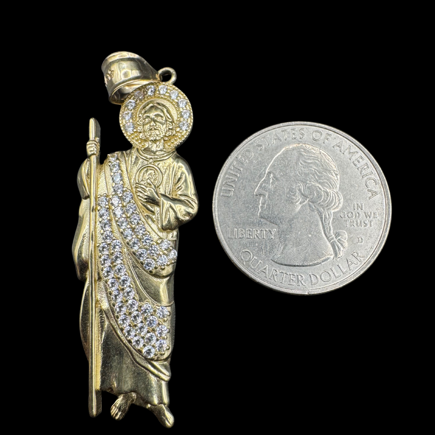 14K WHITE ZIRCON SAN JUDAS PENDANT