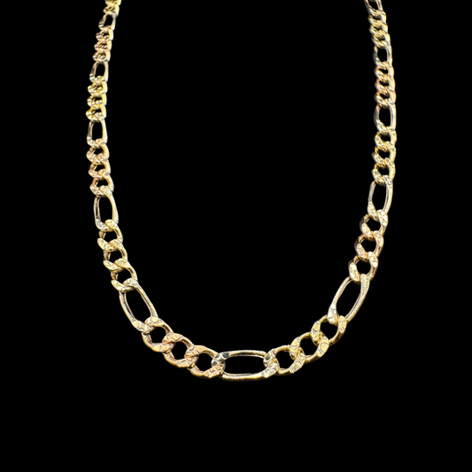 14K HOLLOW 3 TONE FIGARO CHAIN