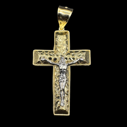 14K 2 TONE NUGGET CRUCIFIX
