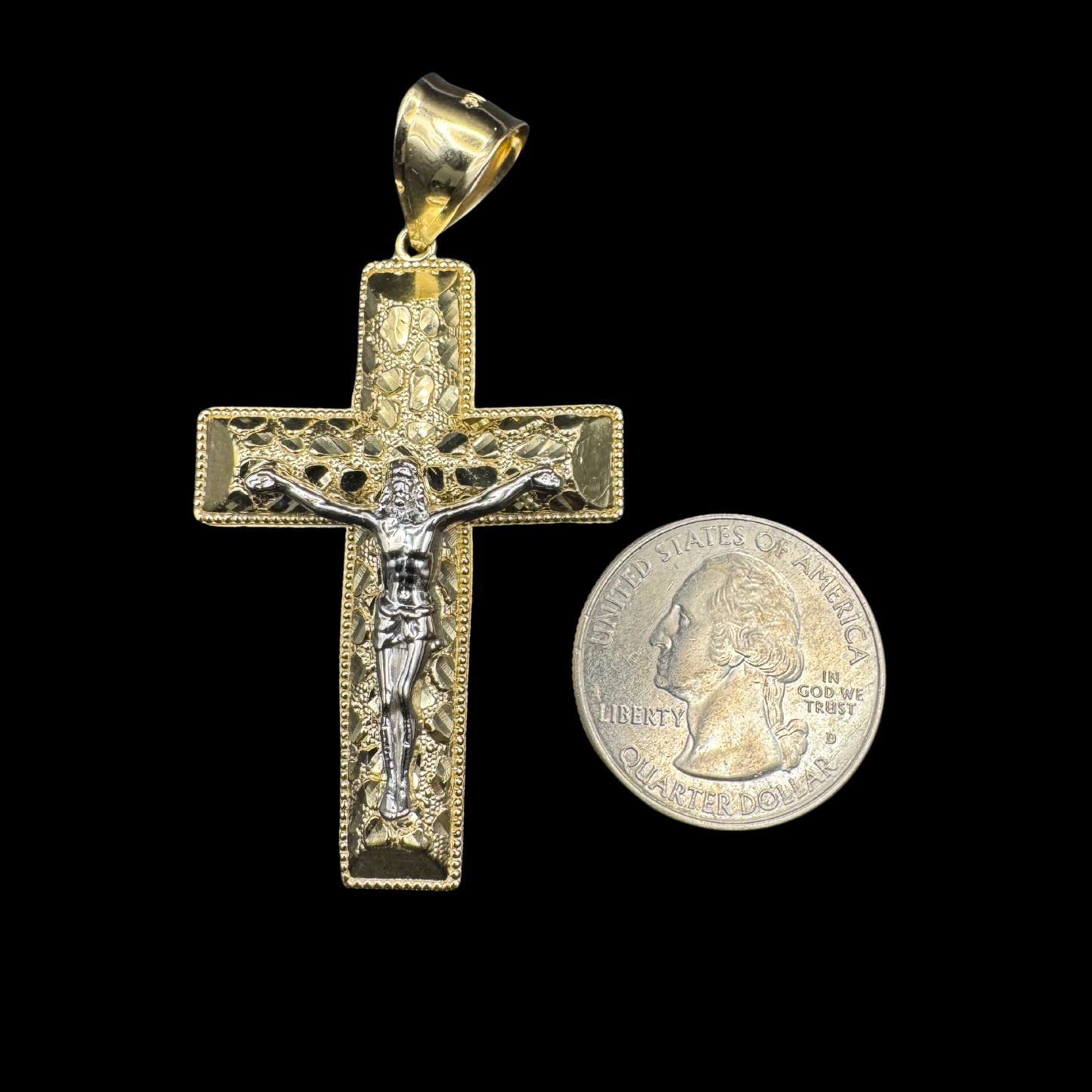 14K 2 TONE NUGGET CRUCIFIX