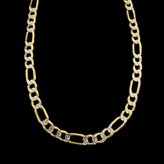 14K HOLLOW WHITE PAVE FIGARO CHAIN