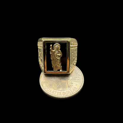 14K SAN JUDAS BLACK STONE WITH ZIRCONS RING