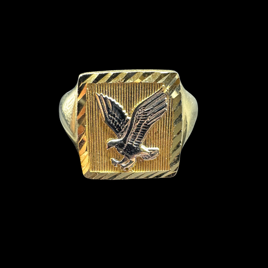 14K 2 TONE SQUARE EAGLE RING