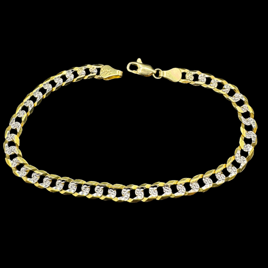 14K SOLID CUBAN LINK WHITE PAVE BRACELET