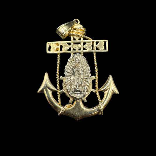 14K 2 TONE ANCHOR PENDANT